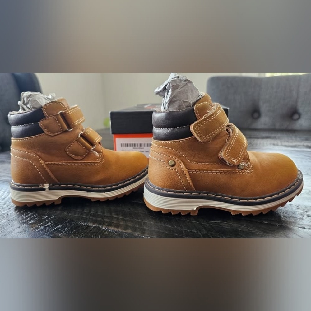 TZJS, Waterproof Outdoor Ankle Hiking Work Boots, Camel, Toddler
